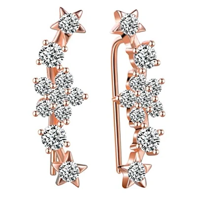 Abbildung von Unendlich U Fashion Blumen Sterne Damen Ohrklemme 925 Sterling Silber Zirkonia Ohrringe Ohrschmuck, Rosegold