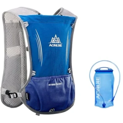Abbildung von Laufrucksack Trinkrucksack 5L Leichter Laufen Rucksack Fahrradrucksack mit Optional Trinksystem für Damen Herren (Blau 1.5LTrinkblase)