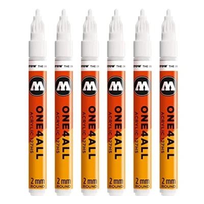Abbildung von Molotow One4All 127HS Acryl Marker (2,0 mm Strichstärke, hochdeckend und permanent, UV beständig, für fast alle Untergründe) 6 Stück Farbe 160 signalweiß