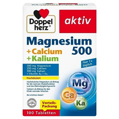 Abbildung von Doppelherz Magnesium + Calcium Kalium hochdosiertes als Beitrag für die normale Muskelfunktion und das Elektrolytgleichgewicht 100 Tabletten