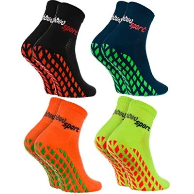 Abbildung von Rainbow Socks Neo ABS Sport Damen Herren Neon Sneaker Stopper Socken 4 Paar Schwarz Blau Orange Grün Größen 42 43