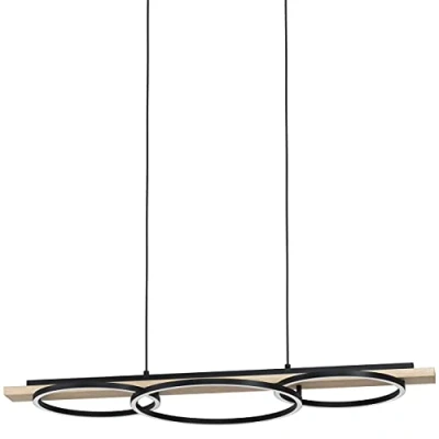 Abbildung von EGLO LED Pendelleuchte Boyal, 3 flammige Hängelampe, Hängeleuchte aus Metall, Holz, Kunststoff, Esstischlampe in Schwarz, Braun, Weiß, Wohnzimmerlampe hängend