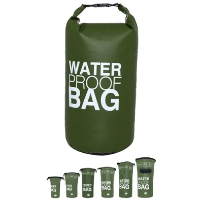 Abbildung von DonDon Dry Bag wasserdichte Tasche 2l, 5l, 10l, 15l, 20l, 30l Pack Sack Beutel mit Schultergurt Oliv 15 Liter
