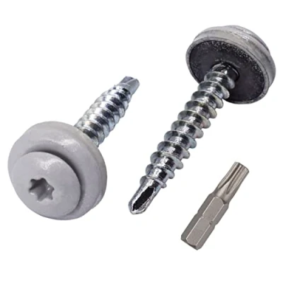Abbildung von Marcopol (60 Stück) Metall Dacheindeckung Torx Schrauben 4,8 x 35 mm lackierte Selbstbohrschrauben mit EPDM Unterlegscheiben Blechschraube (60, weißes Aluminium RAL 9006)