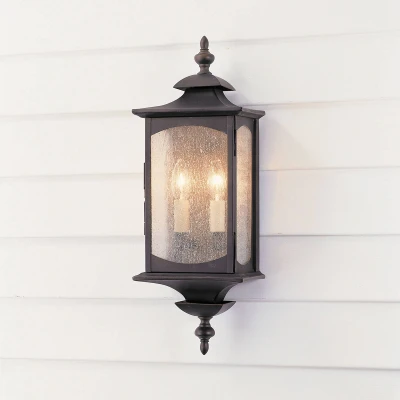 Abbildung von Elstead Lighting QN Market Square M QUINTIESSE Wandleuchte E14 2x40W IP44 Aluminium Bronze ölgerieben, Blasenglas klar L:12.4cm H:48.3cm
