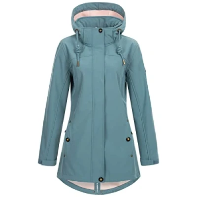 Abbildung von Ankerglut Damen Softshellmantel Kurzmantel mit Kapuze Gefüttert Übergangsjacke #ankerglutbrise Softshelljacke, Smoke, 36