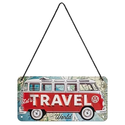 Abbildung von Nostalgic Art Retro Hängeschild, 10 x 20 cm, VW Bulli Let&#039;s Travel The World Volkswagen Bus Geschenk Idee, aus Metall, Vintage Design