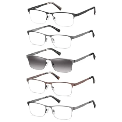 Abbildung von EYECEDAR 5 Stuks Lesebrille Herren Halber Rahmen Rechteck Edelstahl Material Metall Federscharniere Enthalten Sonne 2.00