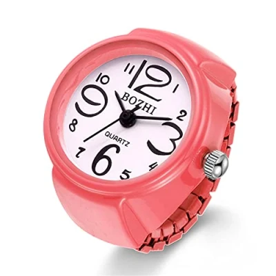 Abbildung von JewelryWe Damen Ringuhr Fingeruhr Analog Quarzuhr Elastisch Ring Band Uhr Uhrenring Geschenk für Mädchen Rosa