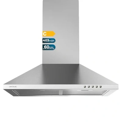 Abbildung von Cecotec Flux PM 604300 Dunstabzugshaube, 60 cm, Edelstahl C. Pyramidenform, Finish, Saugleistung 403 m3/h, Motor 105 W, Klasse C, mechanische Steuerung, 3 Leistungsstufen