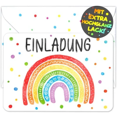 Abbildung von VULAVA 12x Regenbogen EINLADUNGSKARTEN KINDERGEBURTSTAG Mädchen Junge + Umschläge die Rainbow PARTY Karten sind Einladung für Kinder GEBURTSTAG KONFETTI
