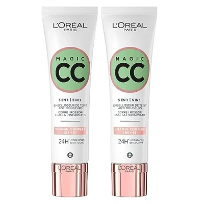 Abbildung von L&#039;Oréal Paris Magic CC Cream 24H Feuchtigkeitsspendende Anti Rötungen Grüne Creme 5in1 Universal Shade Langanhaltender samtiger Hauteffekt 2 x 30ml Flaschen