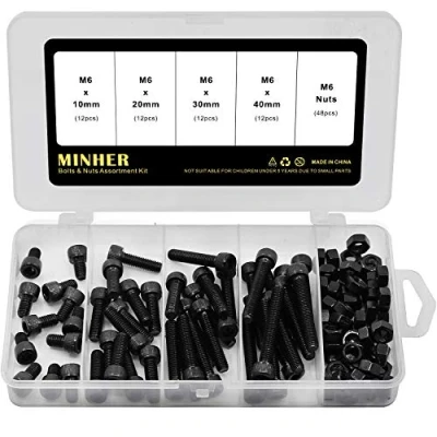 Abbildung von M6 Innensechskantschraube und Mutter Kombinationsbox Mechanische Innensechskant Bolzenset schwarz 12,9 Grad Kohlenstoffstahl