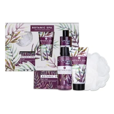 Abbildung von accentra Geschenkset Frauen BOTANIC SPA 4 teilig Badeset Geschenk mit Bodylotion, Badesalz, Duschgel &amp; Netzschwamm Wellness Set für Mädchen zum Geburtstag Valentinstag