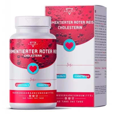 Abbildung von FERMENTIERTER Roter REIS® Cholesterin 365 Tabletten für 12 Monate Senken Reis Choltesterin 2,9 mg Monacolin K Cholesterinpräparate mit Coenzym Q10 Made in Italy