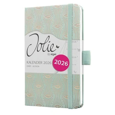 Abbildung von SIGEL J6356 Wochenkalender 2026 ca. A6, hellblau, Hardcover, Gummiband, Stiftschlaufe, Einstecktasche, 174 Seiten, vegan, aus nachhaltigem Papier, Terminplaner Kalenderbuch Jolie