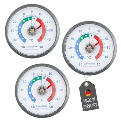 Abbildung von Lantelme 3 Stück Kühlschrankthermometer Set selbstklebend Thermometer auch für Gefrierschrank Eisfach Kühltheke Kühlzelle Kühlfach Kühlschrank zum ankleben Bimetall und Analog (Grau)