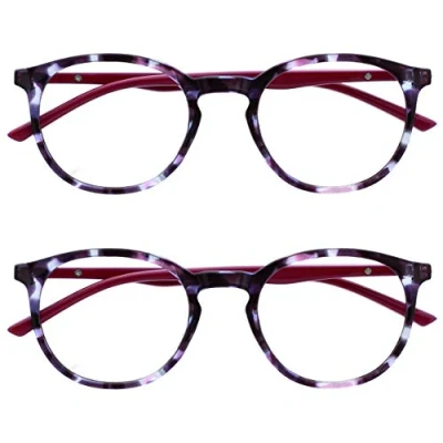 Abbildung von OPULIZE Met Lesebrille Blaulichtfilter 2er Pack Schlank Runder Rahmen Federscharniere Verbessert Schlaf Computer Gaming Entspiegelt Lila Schildpatt Herren Damen BB60 5 +2.00