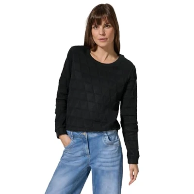 Abbildung von Cecil MIT Grafischem Muster Langarmshirt, Damen, Größe: Medium, Schwarz