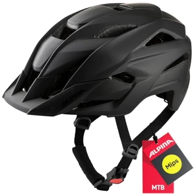 Abbildung von ALPINA STAN MIPS Leichter, Sicherer &amp; Optimal Belüfteter All Mountain Fahrradhelm Mit Fliegennetz Für Erwachsene, black matt, 51 55 cm