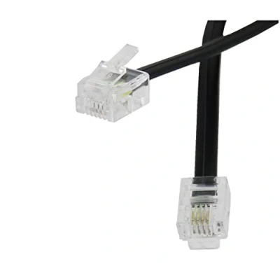 Abbildung von 10M langes RJ11 Telefonkabel, 6P4C Westernkabel auf Stecker Flachkabel Telefondose Modem Router Fax ISDN DSL VDSL Internet, Schwarz, 10 Metre