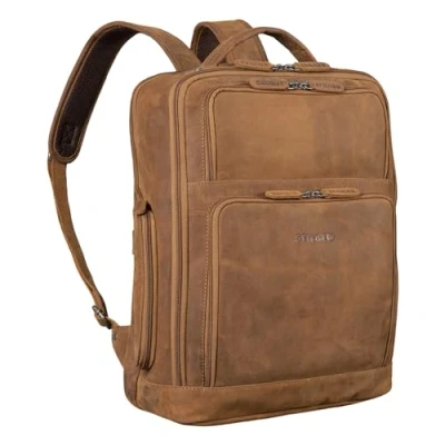 Abbildung von STILORD &#039;Jayden&#039; Business Rucksack Herren Leder Groß Vintage mit Laptopfach 15 Zoll DIN A4 Tagesrucksack Echt Leder, Farbe:tan Dunkelbraun, M
