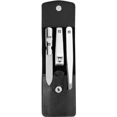 Abbildung von ZWILLING Maniküreset (3 Teilig, Nagelpflege und Pediküre, Echt Leder Etui, mit Nagelknipser), Edelstahl Poliert, Schwarz