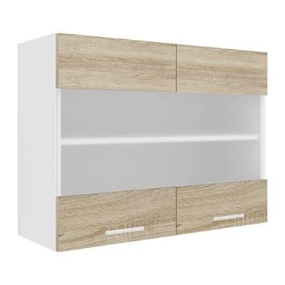 Abbildung von VCM Küchenschrank Breite 80 cm Matt Glastür Hängeschrank Küche Küchenmöbel Esilo Weiß/Sonoma Eiche