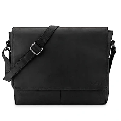 Abbildung von LEABAGS Leder Umhängetasche Herren &amp; Damen I Echtleder Laptoptasche bis 14 Zoll Messenger Bag mit Schultergurt Schultertasche Arbeitstasche Tragetasche Handtasche Nature Schwarz