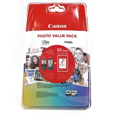 Abbildung von Canon PG 540L/CL 541XL Pack de 540L Plus CL 541XK 50 Feuilles Papier Photo 10x15 (Emballage Blister Sécurisé), 5224B005