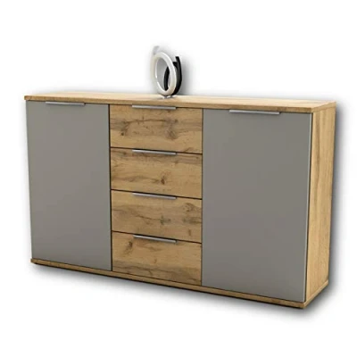Abbildung von Capri Schlafzimmer Kommode in Wildeiche Optik, Basaltgrau modernes &amp; ausdrucksstarkes Softclose Sideboard für Ihr 150 x 90 38 cm (B/H/T)