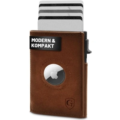 Abbildung von GenTo AirTag Slim Wallet mit Münzfach TÜV geprüfter RFID NFC Schutz Kartenetui Kreditkartenetui Herren Damen Portmonee Geldbeutel Portemonnaie klein