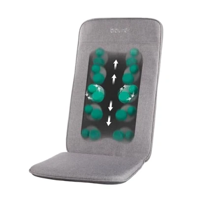 Abbildung von Beurer MG 202 Shiatsu Massagesitzauflage, Massage für zu Hause und im Büro, 2 Intensitätsstufen, schmales Rückengehäuse, Sessel, Sofas Bürostühle geeignet, modernes Design, hellgrau