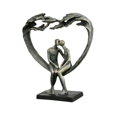 Abbildung von Casablanca Deko Herz Figur Skulptur Paarfigur Kuss Dekofigur aus Kunstharz Farbe: Bronze Dekoration Geschenk Hochzeit Höhe 30 cm