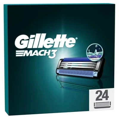 Abbildung von Gillette Mach3 Rasierklingen Herren, 24 Stück Nachfüllungen, stärker als Stahlklingen, verbesserter Lubrastrip