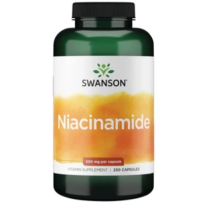 Abbildung von Swanson, Niacinamide, 500mg, Vitamin B3, kein Flush, 250 Kapseln, hochdosiert, Laborgeprüft, Sojafrei, Glutenfrei, Ohne Gentechnik
