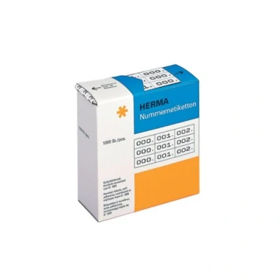 Abbildung von HERMA 4800 Nummernetiketten Zahlen 0 999, dreifach, 3000 Stück, 22 x 10 mm, selbstklebend, matt, 3fach fortlaufende Papier Zahlenetiketten Anlagenummern in Spenderbox, weiß