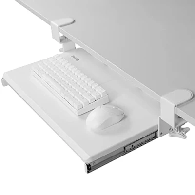 Abbildung von VIVO MOUNT KB05ES W Kleine Tastaturablage, ausziehbar unter dem Schreibtisch, mit extra stabilem C Klemmbefestigungssystem, 50,8 cm (26 inkl. Klemmen) x 27,9 ausziehbare Computerplattformschublade,