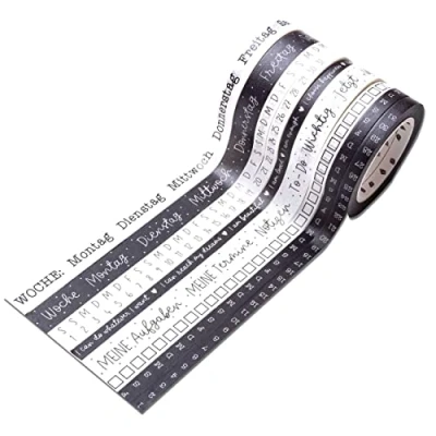 Abbildung von Papierdrachen 9 Washi Tapes für dein Bullet Journal Handlettering Wochentage einfach aufkleben To Do DIY Weekly Schedule Aufgaben Ideal Anfänger und Profis Schwarz Set 5