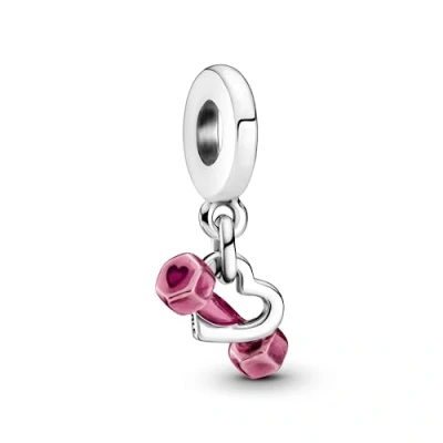 Abbildung von PANDORA Hantel &amp; Herz Charm Anhänger aus Sterling Silber Moments Collection