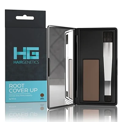 Abbildung von Hair Genetics Root Cover Up Verstecken Sie Ihre grauen Haarwurzeln NEU Hochentwickeltes Puder schnell und einfach. Professionelle natürliche Ergebnisse in Sekunden Dunkelbraun