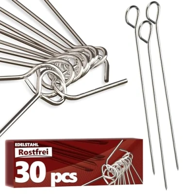 Abbildung von Rouladennadeln 30er Set, Edelstahl Made in Germany 10 cm Rouladenspieße mit Clip rostfrei, stabil für einfach leckere Rouladen