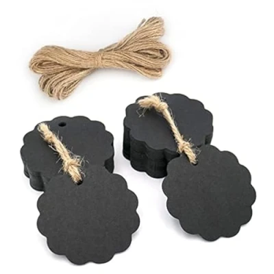 Abbildung von Geschenk Anhänger Kraftpapier Rund Etiketten 6cm, 100stk. mit Jute Schnur, für Hochzeitsgeschenke Weihnachtsgeschenke Partygeschenke (Schwarz)
