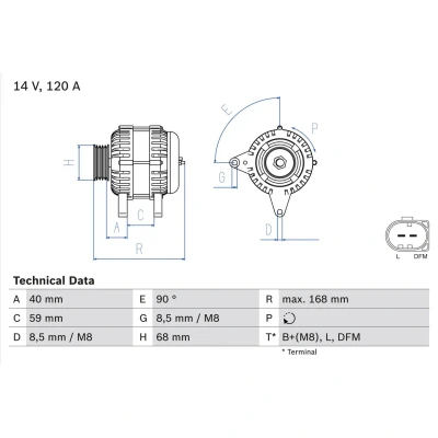 Abbildung von BOSCH 0 986 041 140 Lichtmaschine 14V 120A VOLVO: V70 I