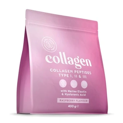 Abbildung von Collagen Pulver [400g] Premium Kollagen Hydrolysat Peptide Typ 1, 2 &amp; 3 Hochdosiert Kollagenpulver mit Hyaluronsäure und Elastin Himbeergeschmack in Deutschland hergestellt Alpha Foods