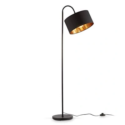Abbildung von B.K.Licht Stehlampe Vintage mit Fußtaster, Lampenschirm aus Stoff, schwenkbar, Leselampe, Deko Wohnzimmer, Lampe, Deckenfluter, Bogenlampe, Standleuchte, Industrial, 25x145 cm, Schwarz Gold