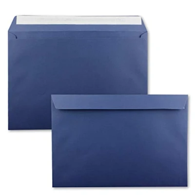 Abbildung von 10x große XXL Briefumschläge DIN C4 in Dunkelblau (Blau) 22,9 x 32,4 cm Haftklebung ohne Fenster Versandtasche für A4 geeignet