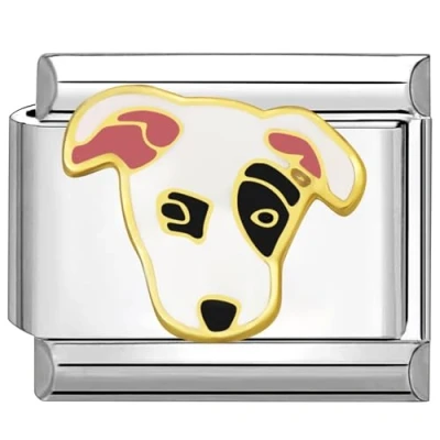 Abbildung von Quiges 9mm Italian Style Charm Modul Edelstahl Hund Jack Russell für Italienische Armbänder