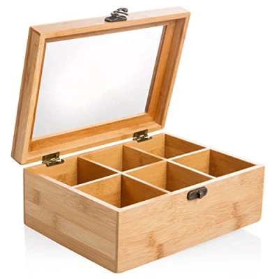 Abbildung von wenco premium Teebox mit 6 Fächern, 21,7 x 16 9 cm, Bambus, Hellbraun