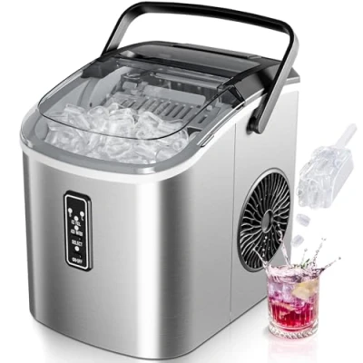 Abbildung von EUHOMY Eiswürfelmaschine Klein, 9 Würfel in 6 Minuten Bereit, 12 Kg/Day, Selbstreinigend, Tragbare Eismaschine Mit Tragegriff, Korb Und Schaufel, 2 Größen Von Eiswürfeln Für Zuhause, Küche, Büro